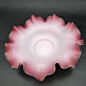 Fenton Cranberry Brides Basket Bowl Ruffled Rim Cased Glass Hand Blown 10-11"